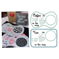 Stickdatei ITH - Mug Rug "Coffee/Tea is like a hug in a mug"